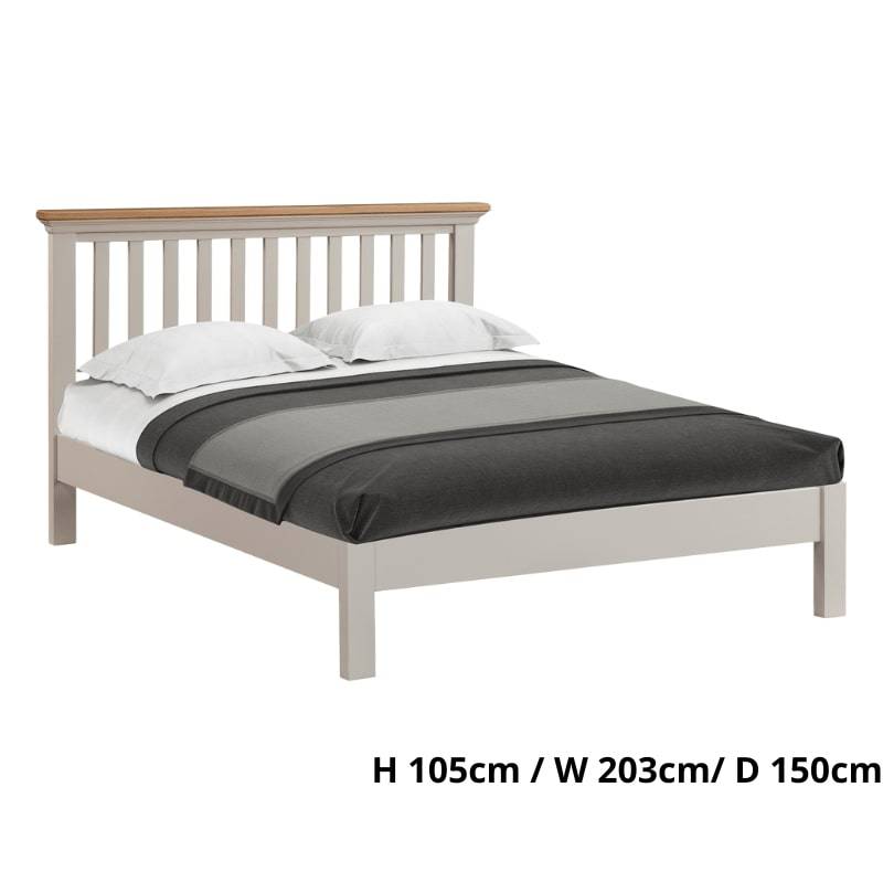 Cotswold Double Bed in Light Grey w/ Lacquered Oak Top - White Tree Furniture