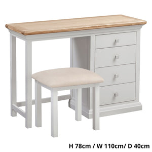 COTSWOLD Dressing Table with Stool in Light Grey with Lacquered Oak Top - White Tree Furniture