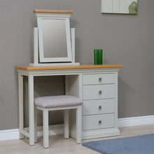 COTSWOLD Dressing Table with Stool in Light Grey with Lacquered Oak Top - White Tree Furniture