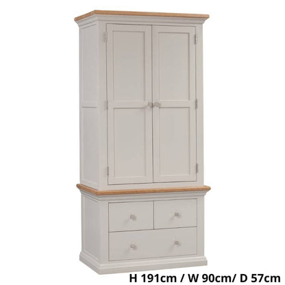 Cotswold Gents Wardrobe in Light Grey w/ Lacquered Oak Top - White Tree Furniture