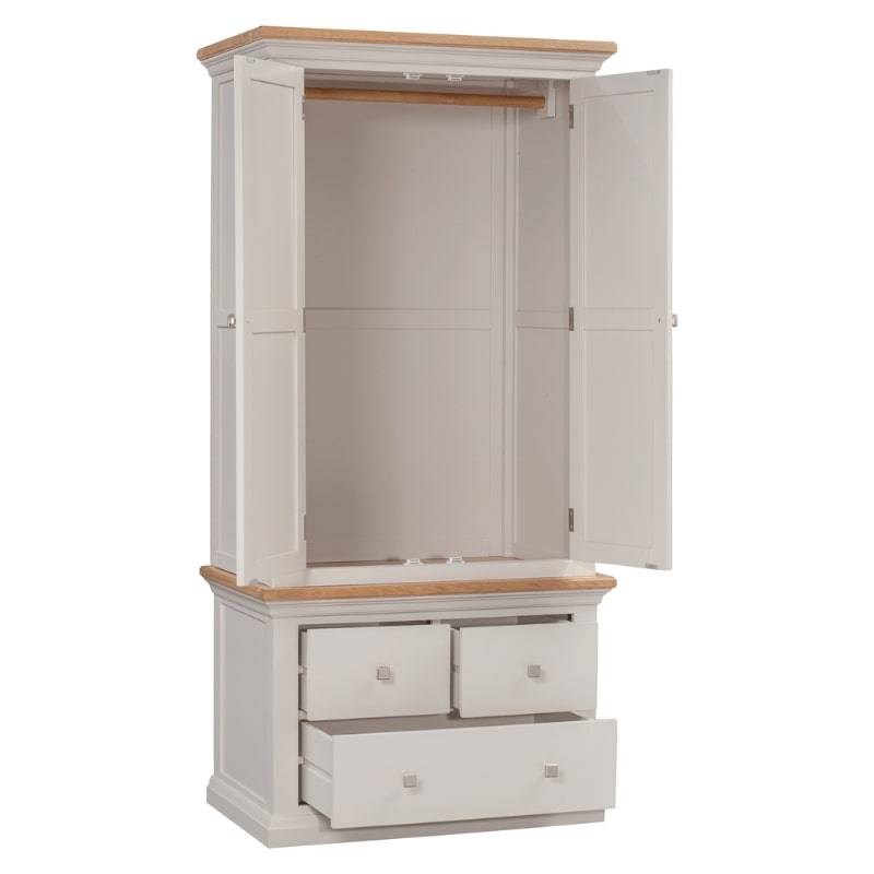 Cotswold Gents Wardrobe in Light Grey w/ Lacquered Oak Top - White Tree Furniture