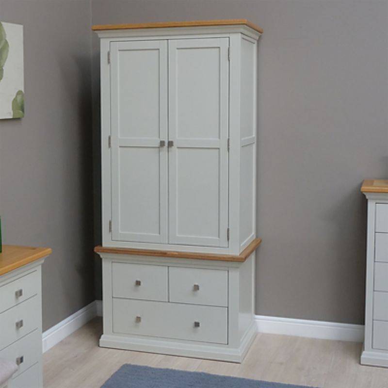 Cotswold Gents Wardrobe in Light Grey w/ Lacquered Oak Top - White Tree Furniture