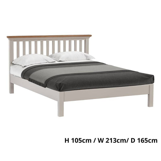 Cotswold King Size Bed in Light Grey w/ Lacquered Oak Top - White Tree Furniture