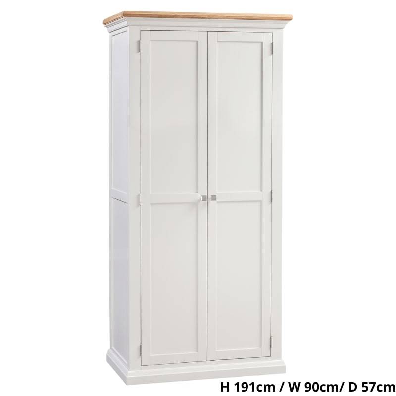 Cotswold Ladies Wardrobe in Light Grey w/ Lacquered Oak Top - White Tree Furniture