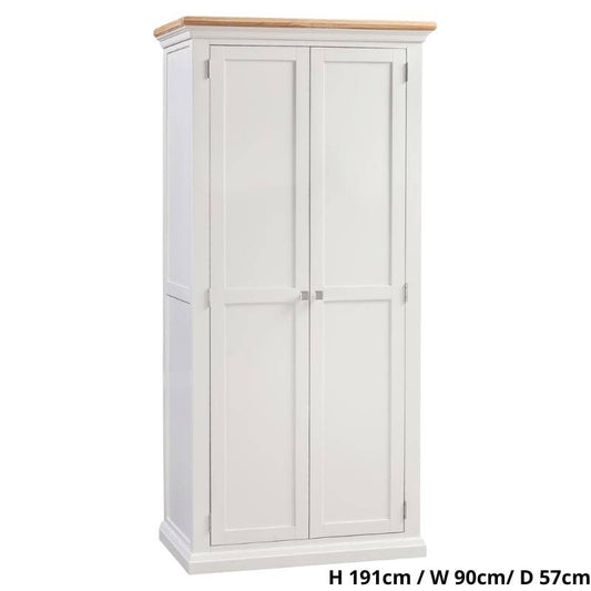 Cotswold Ladies Wardrobe in Light Grey w/ Lacquered Oak Top - White Tree Furniture