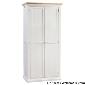 Cotswold Ladies Wardrobe in Light Grey w/ Lacquered Oak Top - White Tree Furniture