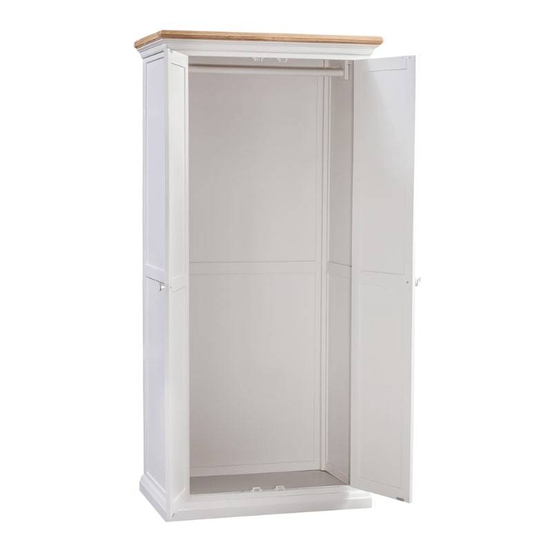 Cotswold Ladies Wardrobe in Light Grey w/ Lacquered Oak Top - White Tree Furniture