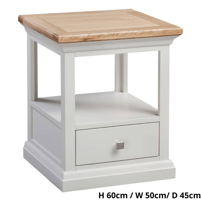 Cotswold 1 Drawer Lamp Table in Light Grey w/ Lacquered Oak Top - White Tree Furniture