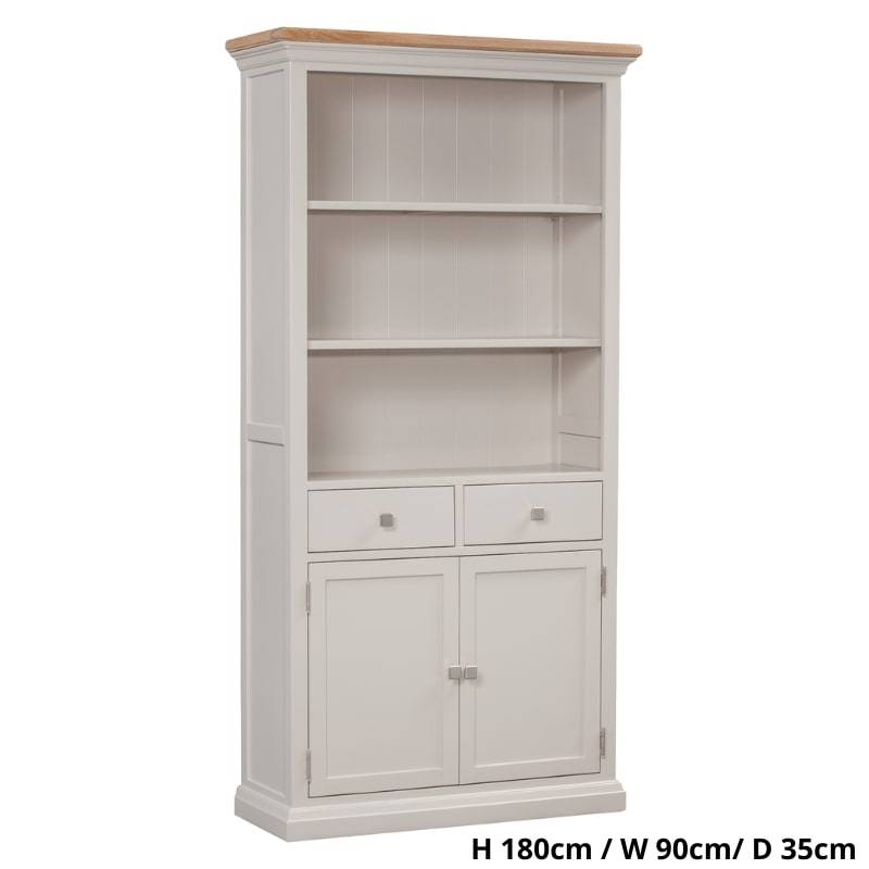 Cotswold Large Bookcase in Light Grey w/ Lacquered Oak Top - White Tree Furniture