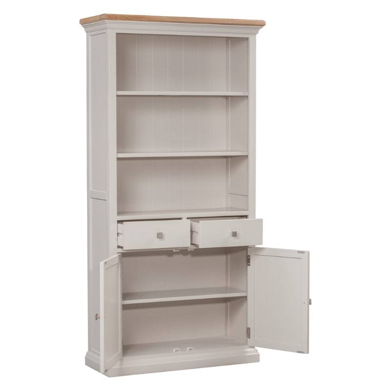 Cotswold Large Bookcase in Light Grey w/ Lacquered Oak Top - White Tree Furniture