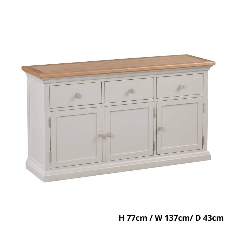 Cotswold Large Sideboard in Light Grey and Lacquered Oak Top - White Tree Furniture