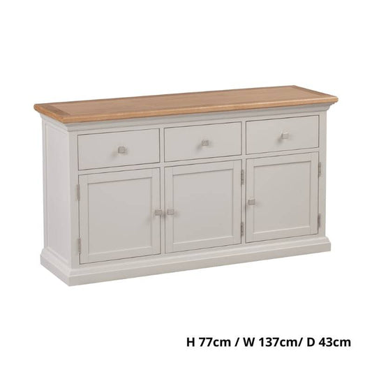 Cotswold Large Sideboard in Light Grey and Lacquered Oak Top - White Tree Furniture