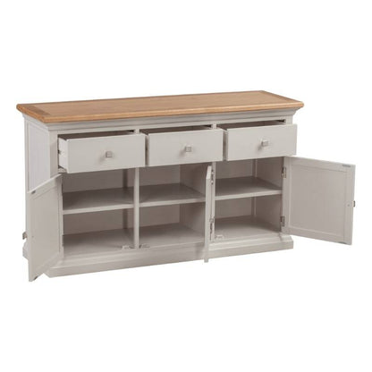 Cotswold Large Sideboard in Light Grey and Lacquered Oak Top - White Tree Furniture