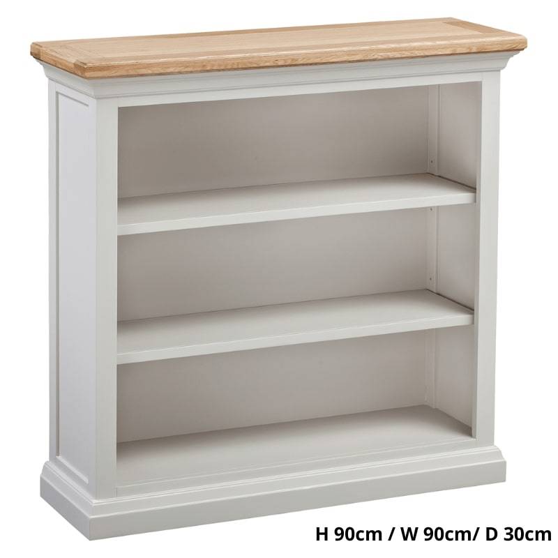 Cotswold Small Low Bookcase in Light Grey and Lacquered Oak Top - White Tree Furniture