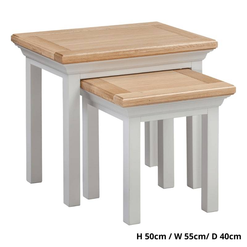 COTSWOLD Nest of Tables in Light Grey w/ Lacquered Oak Top - White Tree Furniture