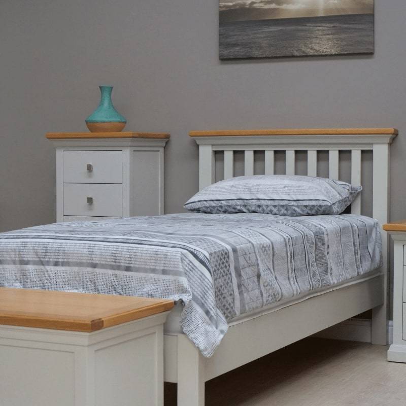 Cotswold Single Bed in Light Grey w/ Lacquered Oak Top