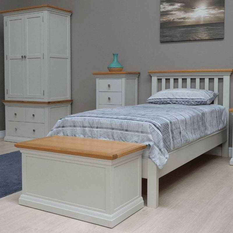 Cotswold Single Bed in Light Grey w/ Lacquered Oak Top