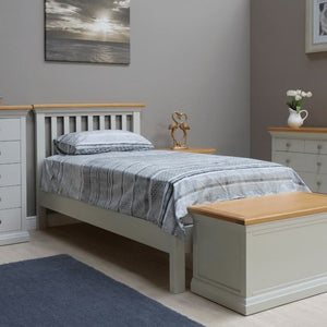 Cotswold Single Bed in Light Grey w/ Lacquered Oak Top - White Tree Furniture