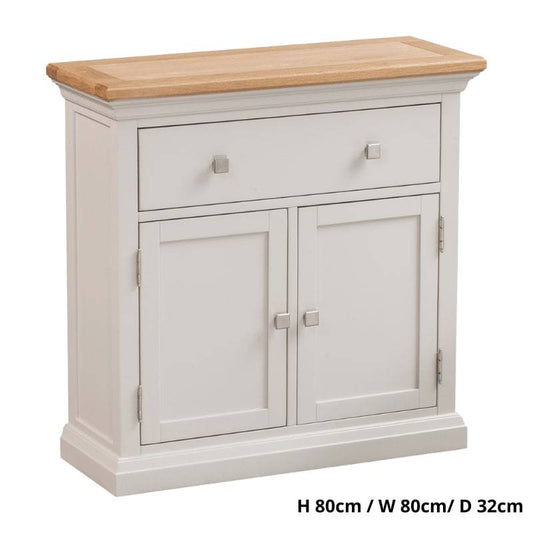 Cotswold Small Cupboard in Light Grey w/ Lacquered Oak Top - White Tree Furniture