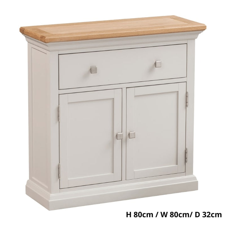 Cotswold Small Cupboard in Light Grey w/ Lacquered Oak Top - White Tree Furniture