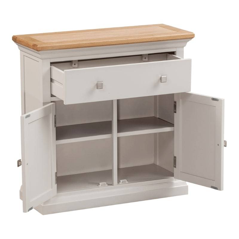 Cotswold Small Cupboard in Light Grey w/ Lacquered Oak Top - White Tree Furniture