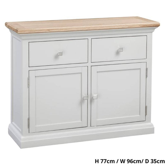 Cotswold Small Sideboard in Light Grey w/ Lacquered Oak Top - White Tree Furniture