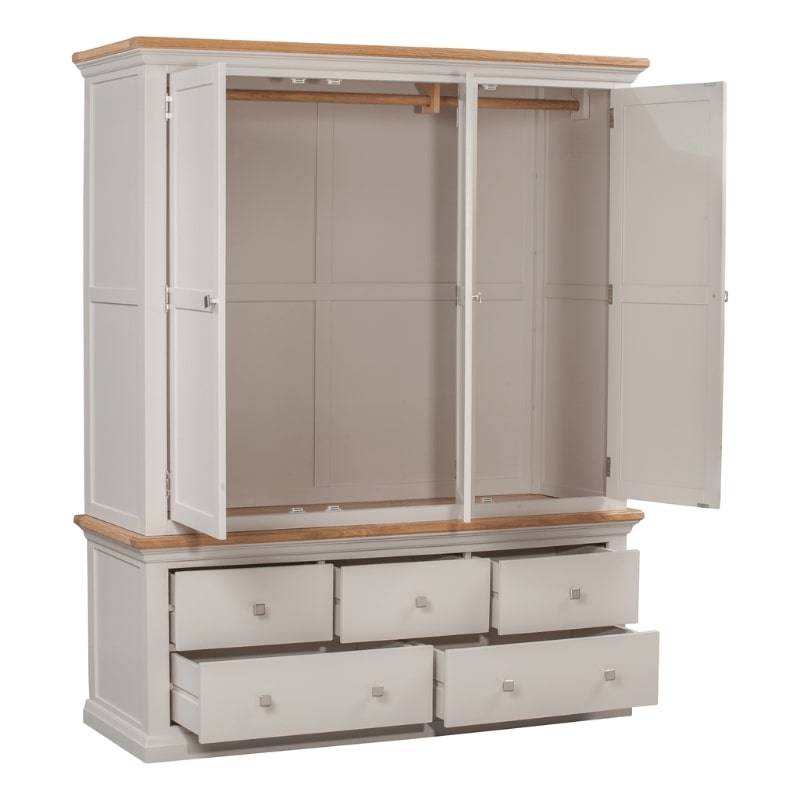 Cotswold Triple Wardrobe in Light Grey w/ Lacquered Oak Top - White Tree Furniture