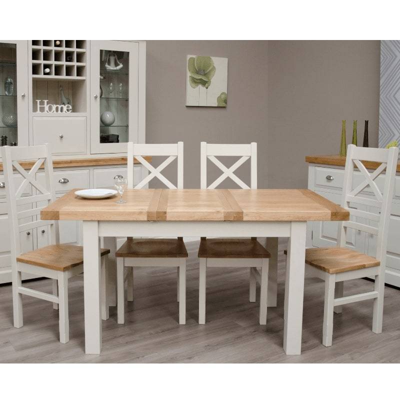 DeLuxe Painted Solid Pine 120cm Extending Dining Table with Lacquered Oak Top - White Tree Furniture