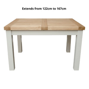 DeLuxe Painted Solid Pine 120cm Extending Dining Table with Lacquered Oak Top - White Tree Furniture