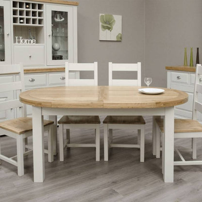 DeLuxe Solid Pine Oval Extendable Dining Table with Oak Top - White Tree Furniture