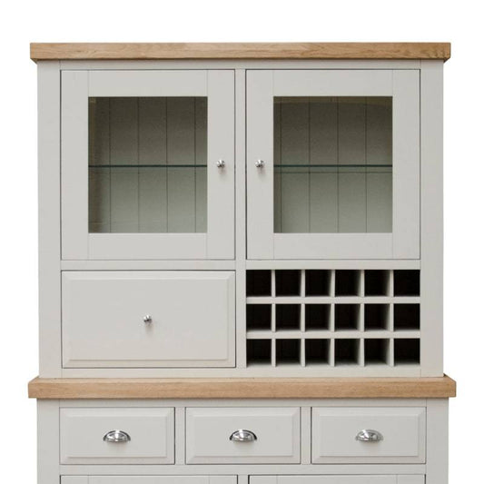 DeLuxe Solid Pine 130cm Hutch Unit with Lacquered Oak Top - White Tree Furniture