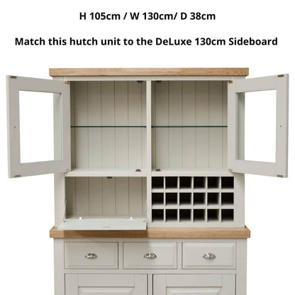 DeLuxe Solid Pine 130cm Hutch Unit with Lacquered Oak Top - White Tree Furniture