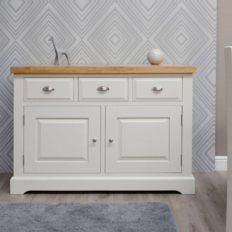 DeLuxe Solid Pine 130cm Sideboard with Lacquered Oak Top - White Tree Furniture