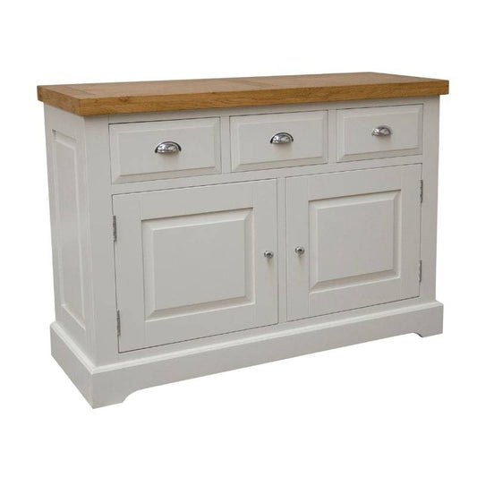 DeLuxe Solid Pine 130cm Sideboard with Lacquered Oak Top - White Tree Furniture