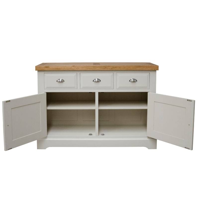 DeLuxe Solid Pine 130cm Sideboard with Lacquered Oak Top - White Tree Furniture