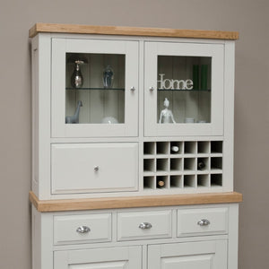 DeLuxe Solid Pine 130cm Hutch Unit with Lacquered Oak Top - White Tree Furniture