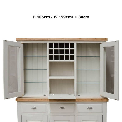 DeLuxe Painted Solid Pine Large Hutch Unit w/ Lacquered Oak Top - White Tree Furniture