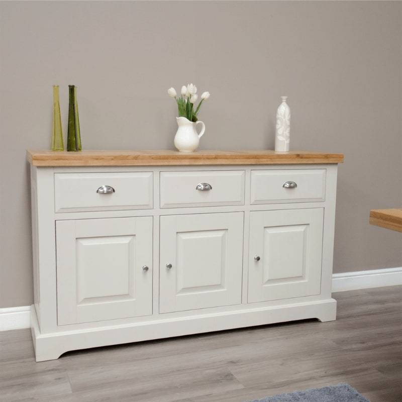 DeLuxe Solid Pine Large Sideboard with Lacquered Oak Top - White Tree Furniture