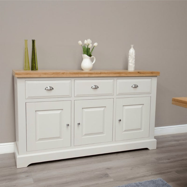 DeLuxe Solid Pine Large Sideboard with Lacquered Oak Top - White Tree Furniture