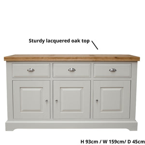 DeLuxe Solid Pine Large Sideboard with Lacquered Oak Top - White Tree Furniture