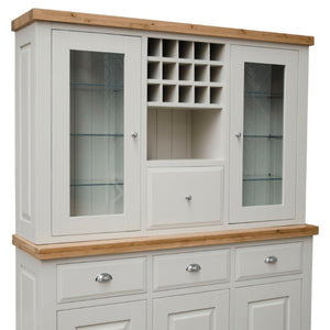 DeLuxe Painted Solid Pine Large Hutch Unit w/ Lacquered Oak Top - White Tree Furniture