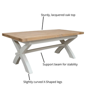 DeLuxe Solid Pine X-Leg Large Extendable Dining Table with Lacquered Oak Top - White Tree Furniture