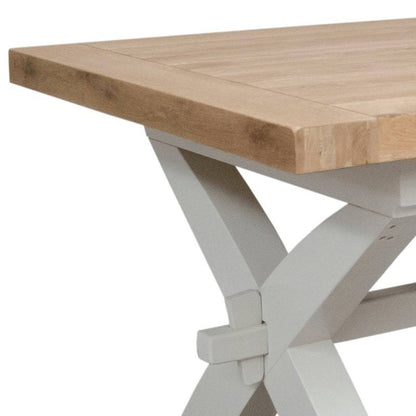 DeLuxe Solid Pine X-Leg Large Extendable Dining Table with Lacquered Oak Top - White Tree Furniture