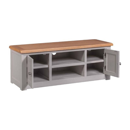 HOMESTYLE GB Grey Painted 120cm TV Cabinet with Lacquered Oak Top - White Tree Furniture