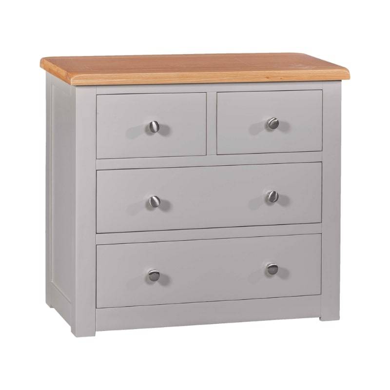 Solid Pine 2 Over 2 Chest of Drawers Painted in Grey with Lacquered Oak Top - White Tree Furniture