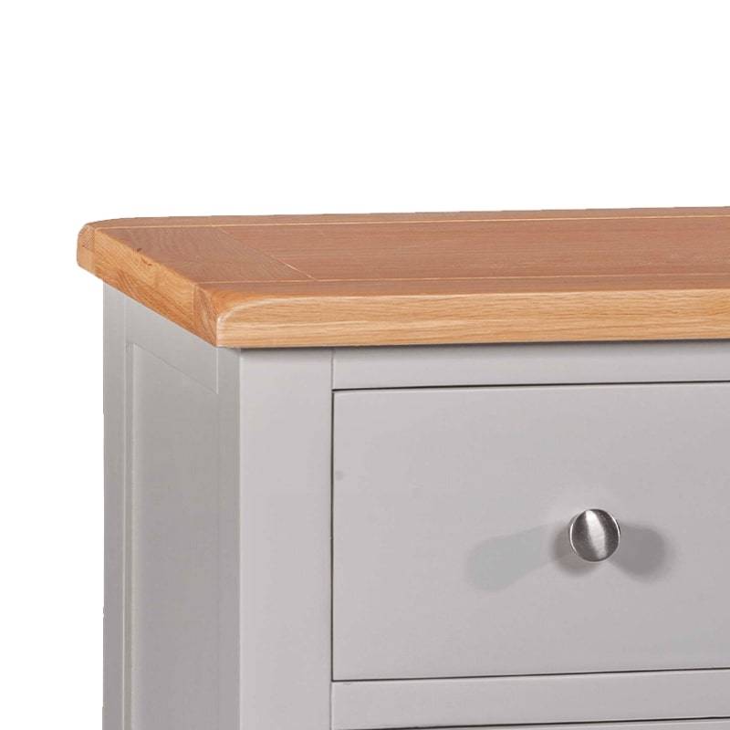 HOMESTYLE GB Diamond Grey Painted 5 Drawer Tallboy w/ Lacquered Oak Top - White Tree Furniture