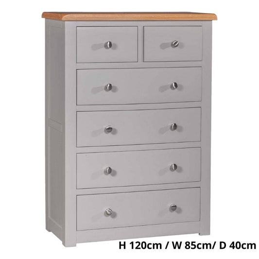 Grey Painted 3 Drawer Bedside Table w/ Lacquered Oak Top - White Tree Furniture