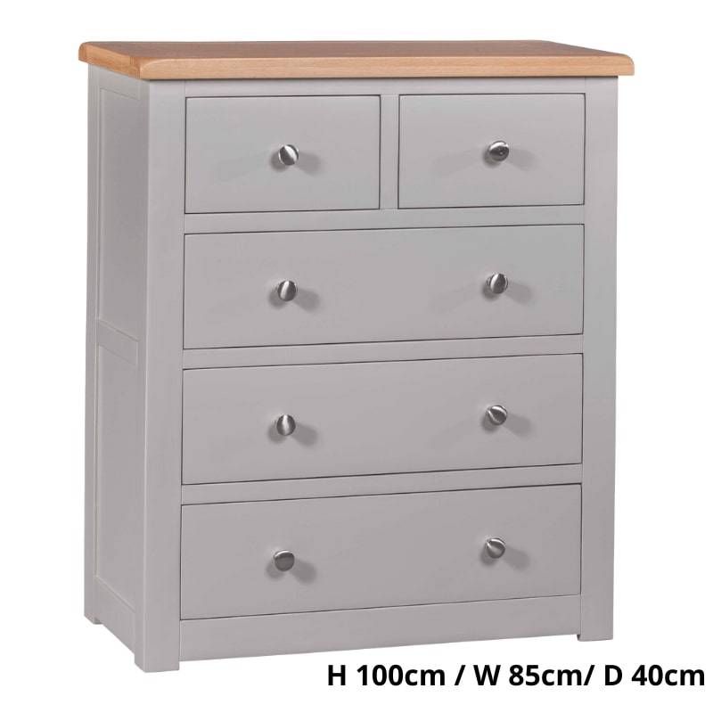 Grey Painted 3 Drawer Bedside Table w/ Lacquered Oak Top - White Tree Furniture