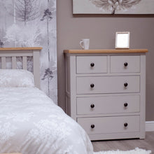 HOMESTYLE GB Diamond Grey Painted 2 Over 3 Chest of Drawers w/ Lacquered Oak Top - White Tree Furniture