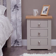 Grey Painted 3 Drawer Bedside Table w/ Lacquered Oak Top - White Tree Furniture